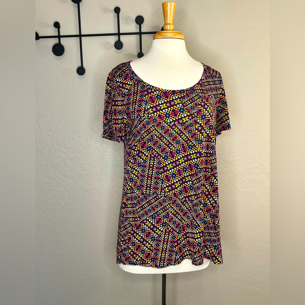 LuLaRoe Red and Black Blouse with Geometric Pattern